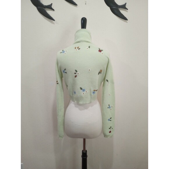 NWOT Zara Mint Green Wool Blend Floral Embroidered Mock Neck Sweater ~ L - Picture 10 of 12